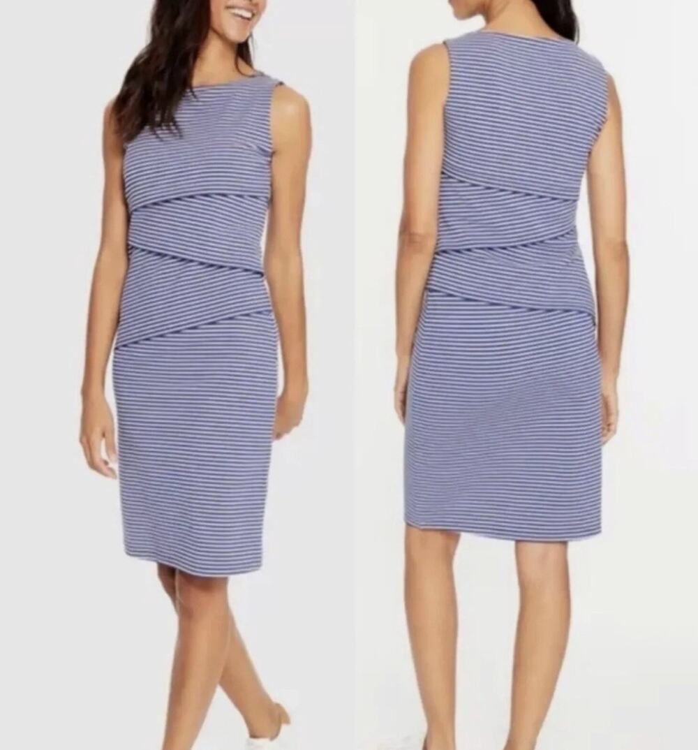 J McLaughlin Nicola Dress Sleeveless Tiered Striped Knee Length 100% Cotton Sz L